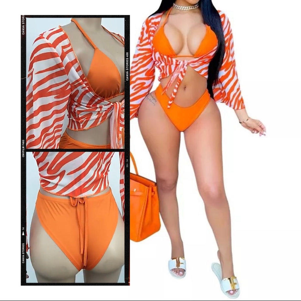 3 Pc Cheeky HiCut Triangle Bikini & Cover Up NWT